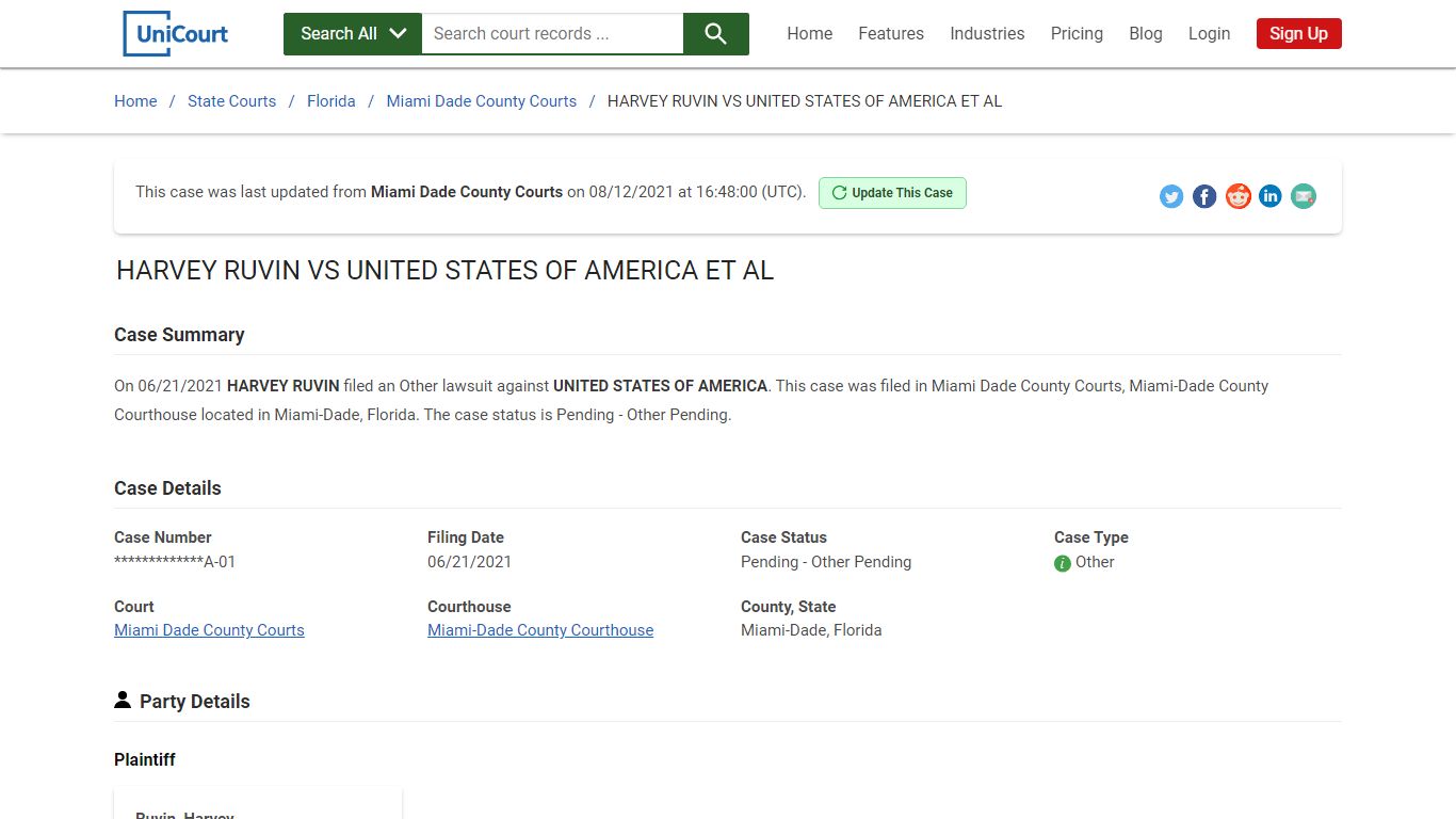 HARVEY RUVIN VS UNITED STATES OF AMERICA ET AL | Court Records - UniCourt